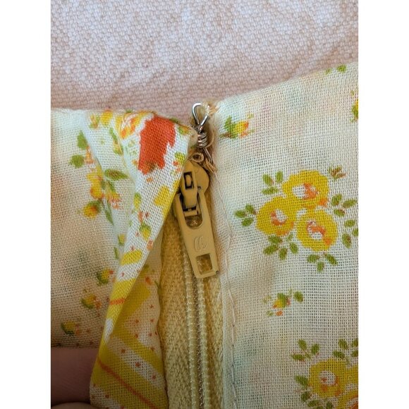 Vintage Handmade Dress 60s 70s Women's Yellow Cotton Blend Floral A Line Mod XS - Picture 9 of 9